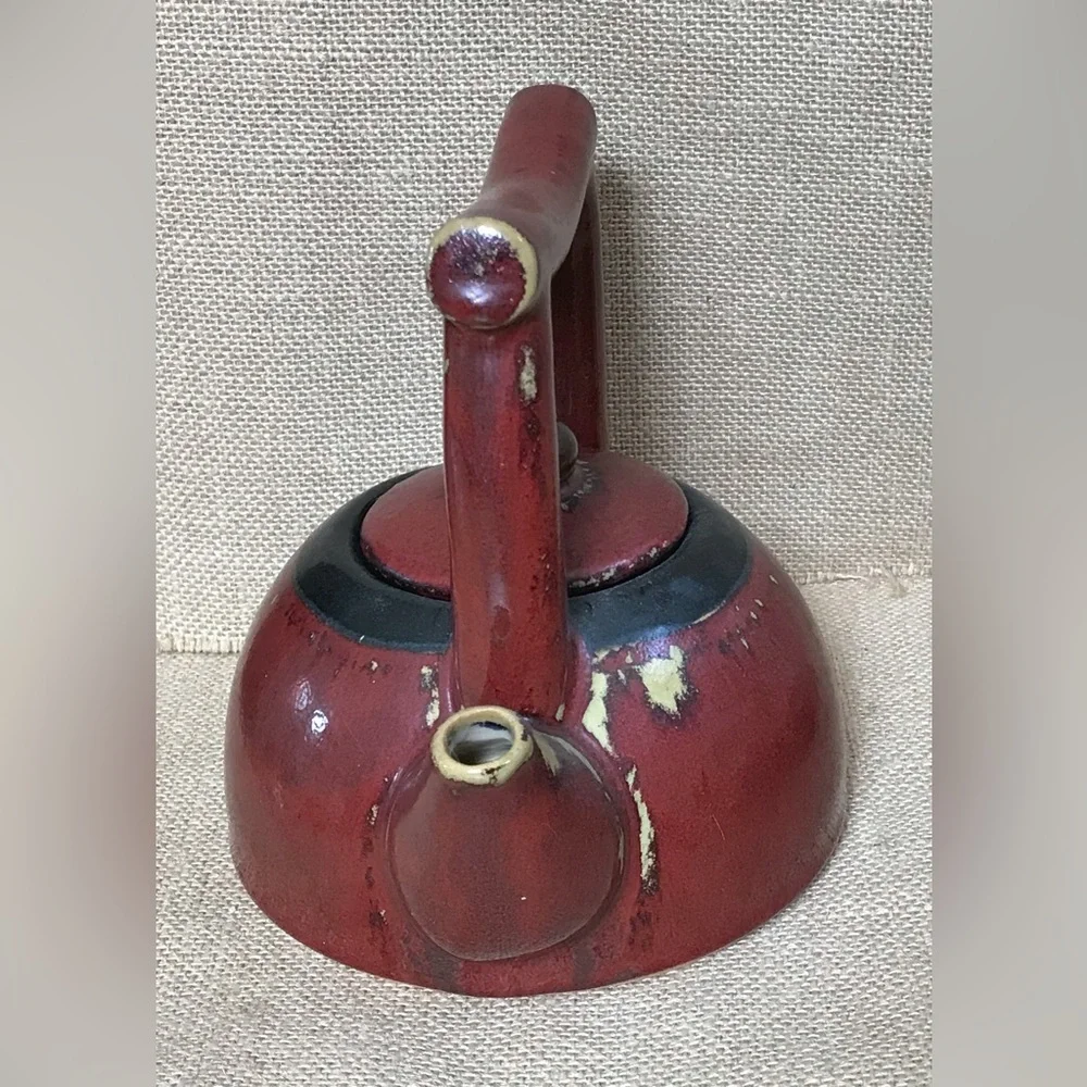 Pier 1 Shanghai Red Beige Teapot Tea Mug Set Goth Core Rustic Japanese Inspired